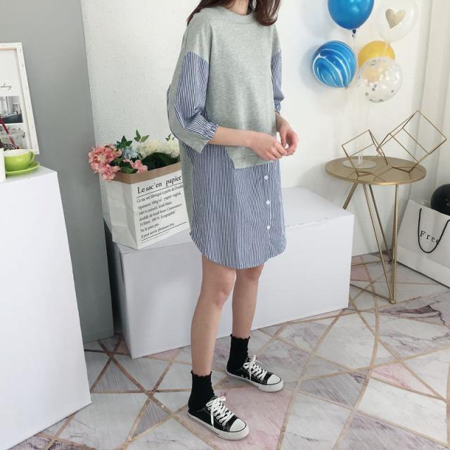 切り替え シャツ ワンピース シャツワンピース レディース シャツワンピ ストライプ ロングシャツ ミニワンピ ドッキングワンピースの通販はau Pay マーケット Solare Shop