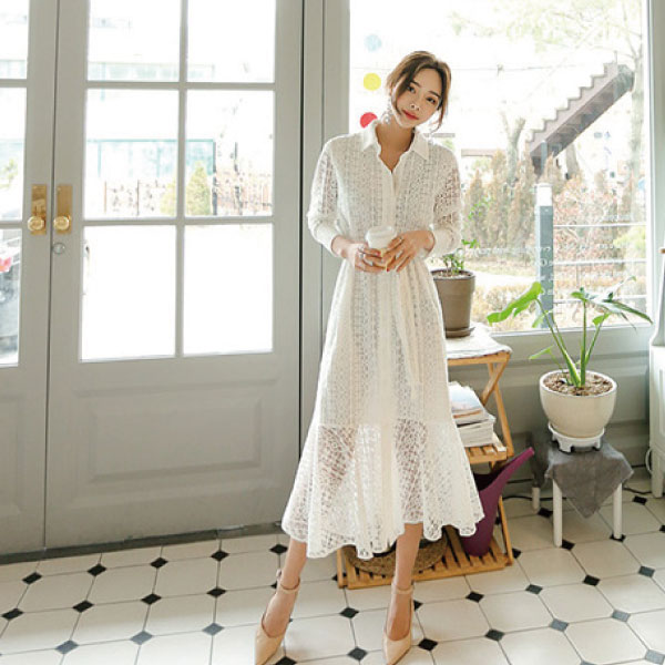 シャツワンピース 春 ロング丈 ロングシャツワンピース 長袖 白 緑 レース ロングワンピース レディース 透け感 きれいめ 上品の通販はau Pay マーケット Solare Shop