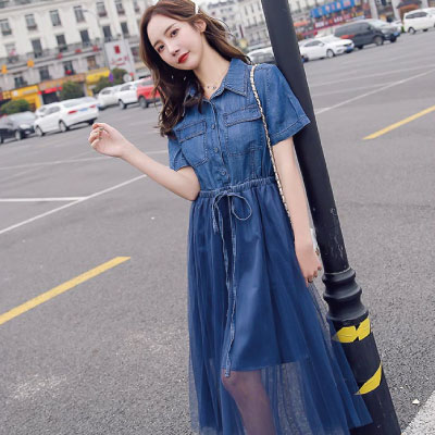デニム ワンピース ロング丈 レディース シースルー シャツワンピース 青 半袖 カジュアル 大きいサイズ 春 夏 透け感 きれいめ リボンの通販はau Pay マーケット Solare Shop