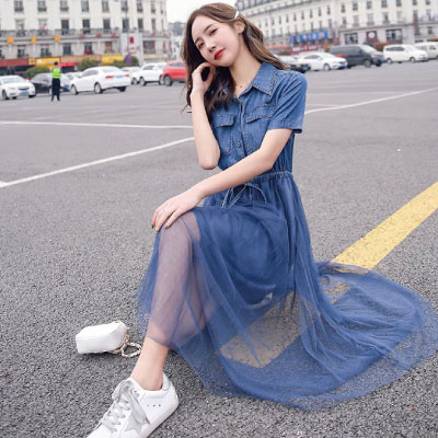 デニム ワンピース ロング丈 レディース シースルー シャツワンピース 青 半袖 カジュアル 大きいサイズ 春 夏 透け感 きれいめ リボンの通販はau Pay マーケット Solare Shop