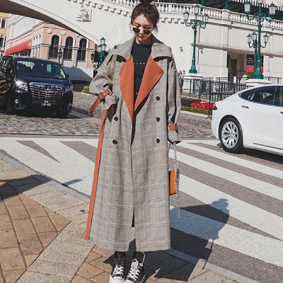 グレンチェック ロング トレンチコート ロングコート 秋 冬 春 おしゃれ 大人 バイカラー 茶 アウター 大きいサイズ 定番 韓国 チェックの通販はau Pay マーケット Solare Shop