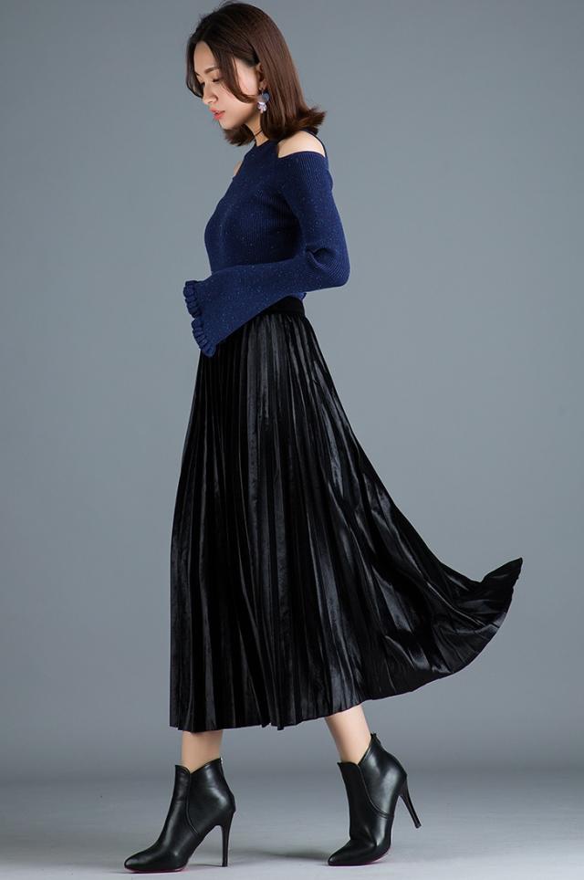 メタリックプリーツロングスカート メタル感 プリーツ サテン ロングスカート ハイウエスト カラバリ 足長効果 体型カバーの通販はau Pay マーケット Solare Shop