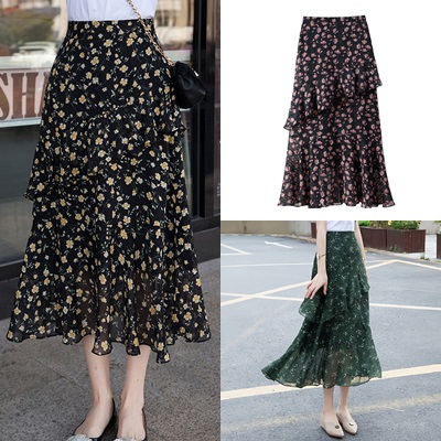 ロングスカート 花柄スカート フリルスカート ハイウエスト シフォン 春夏 トレンド 大人可愛い 通勤 お出かけ Aライン アシンメトリーの通販はau Pay マーケット Solare Shop