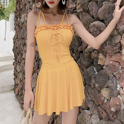 レディース 水着 レディース 水着 ワンピース水着 Aライン 編み上げリボン リボン バックリボン 全４色 カラバリ くすみカラーの通販はau Pay マーケット Solare Shop