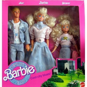 Barbie Denim Fun Set Cool City Blues w Ken, Barbie &amp; Skipper Dolls (1989)