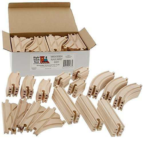 Wooden Train Track 52 Piece Pack - 100% Compatible with All Major Brands including Thomas Wooden R