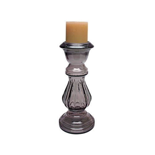 Design Toscano Jaci 12-Inch Smoke Hand-Crafted Glass Candlestick, Small, Grey, Set of 2