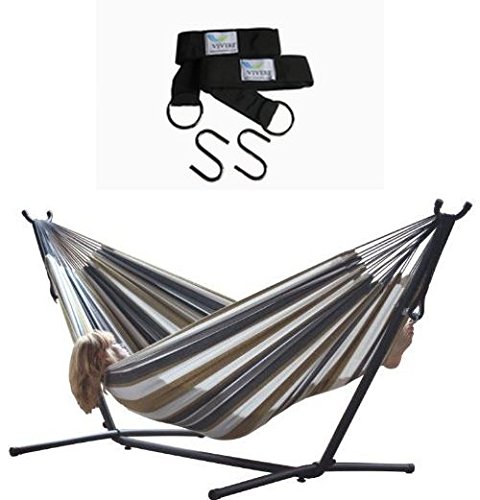 ビブレ　スチールスタンド付ダブルハンモック＋ツリーストラップセット　?砂漠月?の通販は