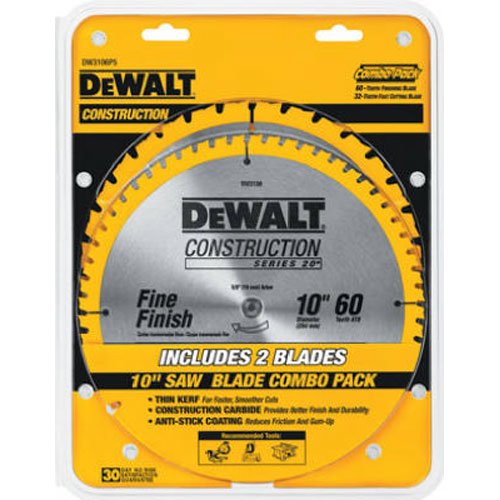 DEWALT デウォルト DW3106P5 60刃クロスカッティング、32刃ゼネラルパーパス 10インチソーブレードコンボパック