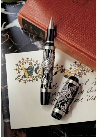 Design Toscano Twin Dragons Sculptural Pewter Pen by Design Toscano