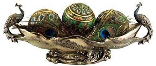 Design Toscano WU10476 Peacock's Decorative Centerpiece Sculptural Bowl 17 Inch Polyresin Bronz