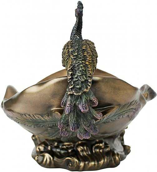 Design Toscano WU10476 Peacock's Decorative Centerpiece Sculptural Bowl, 17 Inch, Polyresin, Bronz