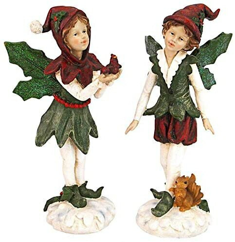 Design Toscano サンタのビクトリア朝のヒイラギのクリスマスエルフ像 2個セット フルカラーの通販は 18,830円