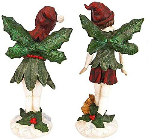 Design Toscano サンタのビクトリア朝のヒイラギのクリスマスエルフ像 2個セット フルカラー