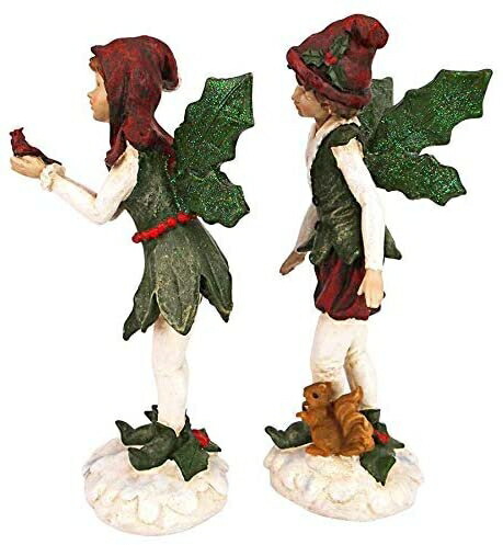 Design Toscano サンタのビクトリア朝のヒイラギのクリスマスエルフ像 2個セット フルカラー