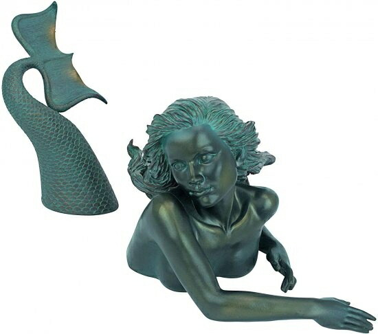 Design Toscano DB383047 Meara the Mermaid Swimmer Outdoor Garden Statue, 16 Inch, Green Verdigris_1
