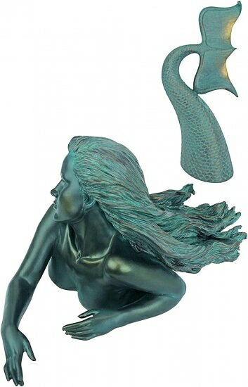 Design Toscano DB383047 Meara the Mermaid Swimmer Outdoor Garden Statue, 16 Inch, Green Verdigris_2
