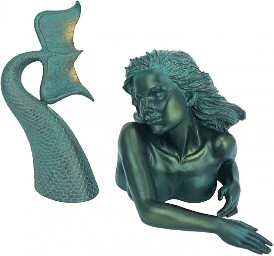 Design Toscano DB383047 Meara the Mermaid Swimmer Outdoor Garden Statue, 16 Inch, Green Verdigris_4