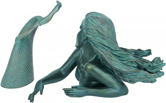 Design Toscano DB383047 Meara the Mermaid Swimmer Outdoor Garden Statue, 16 Inch, Green Verdigris_5