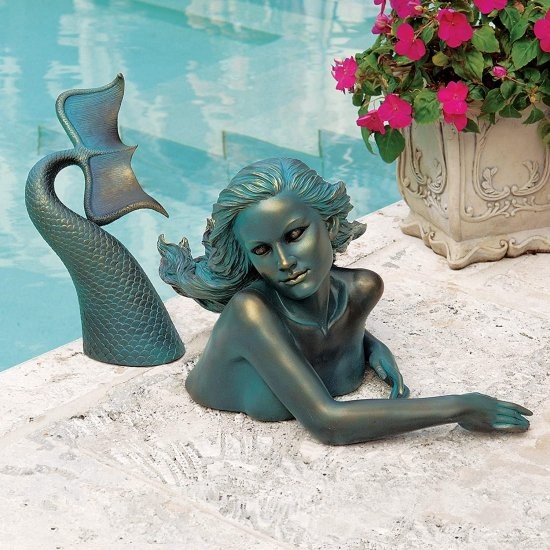 Design Toscano DB383047 Meara the Mermaid Swimmer Outdoor Garden Statue, 16 Inch, Green Verdigris_7