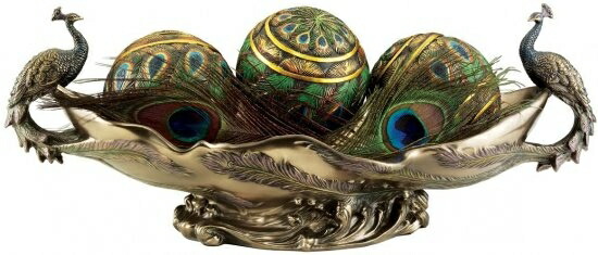 Design Toscano Peacock's Decorative Centrepiece Sculptural Bowl.