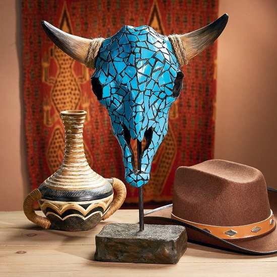 Design Toscano AL59134 Western Faux Turquoise Encrusted Cow Skull Statue Faux Turq. Cow Skull Stat