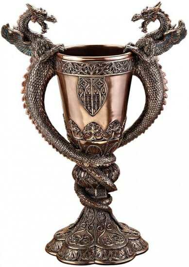 Design Toscano Shadowcrested Tomb Guardians Dragon Chalice in Faux Metallic Tone