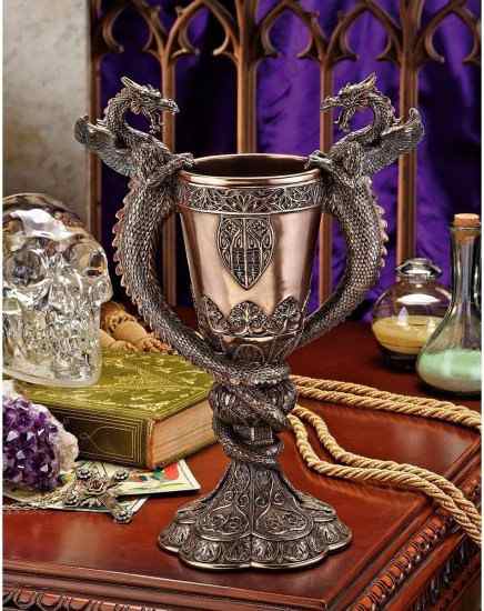 Design Toscano Shadowcrested Tomb Guardians Dragon Chalice in Faux Metallic Tone