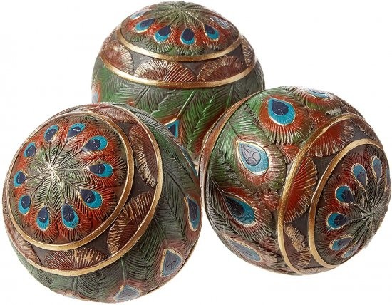 Design Toscano Peacock Feathered Orbs Decorative Accent Balls