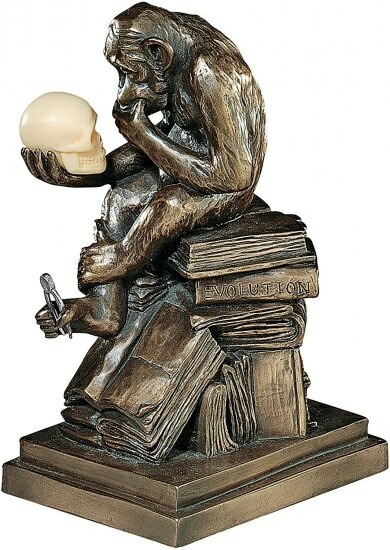 Design Toscano Charles Darwin's Ape Human Evolution Figurine Animal Statue, 8 Inch, Polyresin, Bro