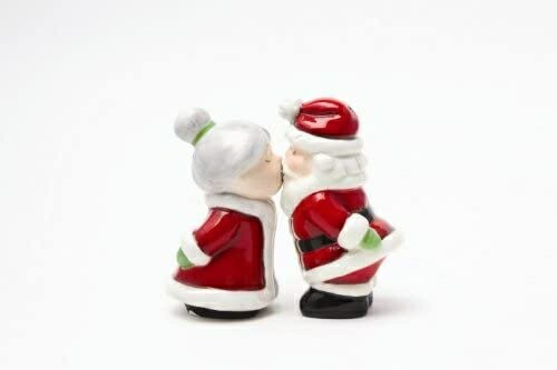 Hand Painted Ceramic Magnetic Salt and Pepper Shaker Set- Santa and Mrs Claus