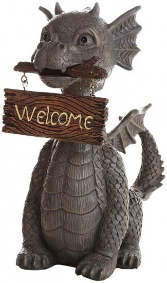 Pacific Giftware ガーデンドラゴン ウェルカムドラゴン ガーデンディスプレイ 装飾アクセント 彫刻スト