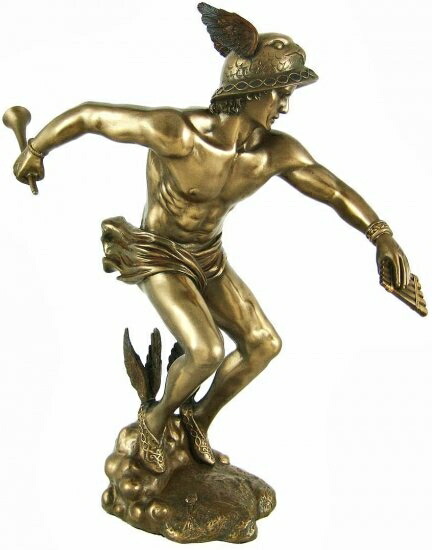 Greek God Hermes Bronzed Finish Statue Mercury Luck by Pacific Giftware