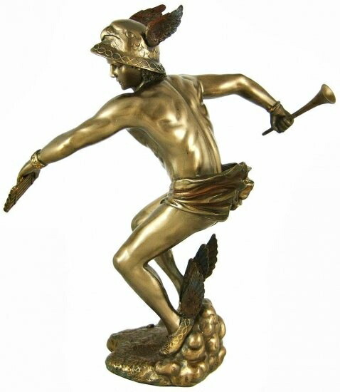 Greek God Hermes Bronzed Finish Statue Mercury Luck by Pacific Giftware