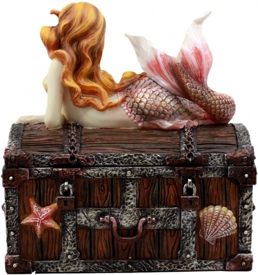 Ebros ブロンズ加工 マーメイド Nerida Resting On Sunken Treasure ジュエリーボックス置物 長さ5.25イ_4