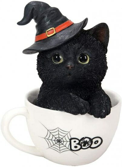 Pacific Giftware ハロウィン 魔女の黒い子猫 ティーカップに入った猫 コレクターフィギュア ホームデコの通販は