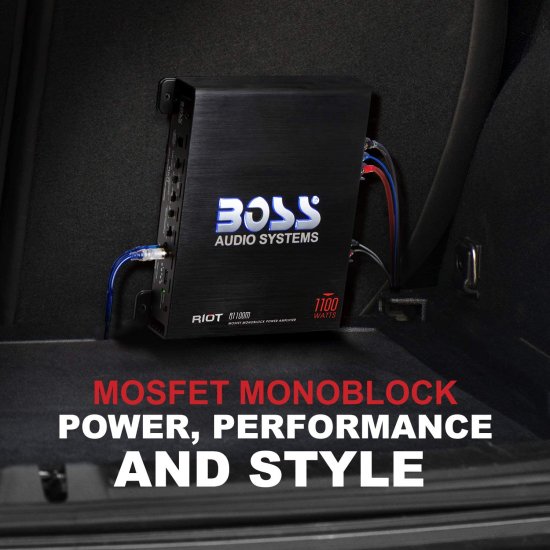 BOSS Audio システム R1100M Riot シリーズ カーオーディオ サブウーファー アンプ - 1100 High Output, モノブロック, Class A/B, 2/4 Ohm Stable, L_1