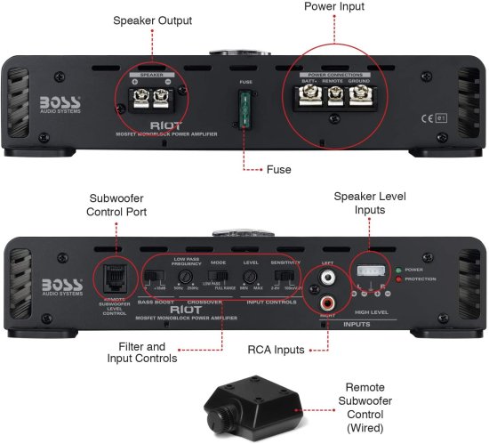 BOSS Audio システム R1100M Riot シリーズ カーオーディオ サブウーファー アンプ - 1100 High Output, モノブロック, Class A/B, 2/4 Ohm Stable, L_2