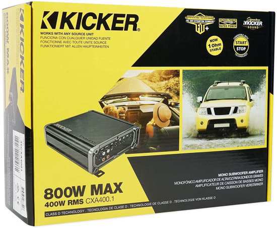 Luibor Kicker CX400.1 400W Class D Mono アンプ Power システム Device for カーオーディオ スピーカー with Sound Control Dial, Blac