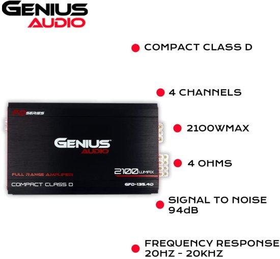 Genius Audio GFD-135.4D Compact フルレンジ カーアンプ Multiチャンネル 2100W Max Class D Amp 2 Ohm Stable with Power Protection システム and_1