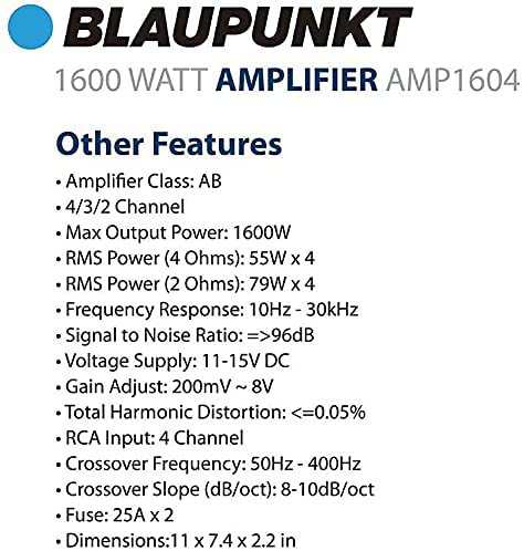 BLAUPUNKT 1600W 4チャンネル, フルレンジ アンプ AMP1604