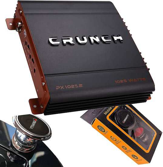 Crunch PX-1025.2 1000W Power X Two チャンネル カーオーディオ アンプ with Gravity Magnet Phone Holder Bundle