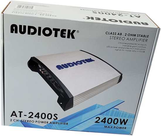 Audiotek AT2400S 2 チャンネル ステレオ カーアンプ - 2400W, 2 Ohm Stable, LED Indicator, フルレンジ, Bass Knob Included, Great fo