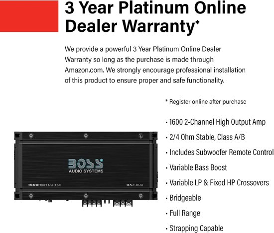 BOSS Audio システム OX2.800 Onyx シリーズ カーオーディオ ステレオ アンプ ? 1600 High Output, 2 チャンネル, Class A/B, 2/4 Ohm, Low/High Leve_1