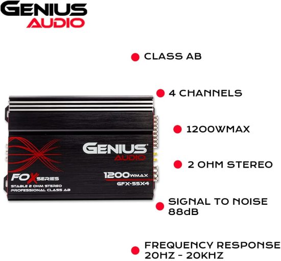 Genius Audio GFX-55X4 フルレンジ Powered カーアンプ Multiチャンネル 1200W Max Class AB 2-Ohm Stable with Power Protection システム to Boost_1