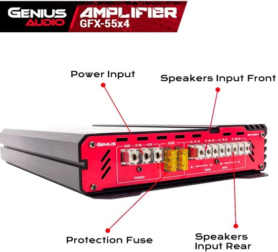 Genius Audio GFX-55X4 フルレンジ Powered カーアンプ Multiチャンネル 1200W Max Class AB 2-Ohm Stable with Power Protection システム to Boost_3