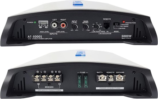 Audiotek AT5000S 2 チャンネル ステレオ カーアンプ - 5000W, 2 Ohm Stable, LED Indicator, フルレンジ, Bass Knob Included, Great for スピーカー_5