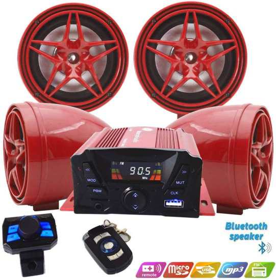 12V Motorcycle Waterproof FM USB 4 チャンネル 3 Inch UTV ATV Bluetooth アンプ Sound システム Audio ステレオ Hand-Free スピーカー