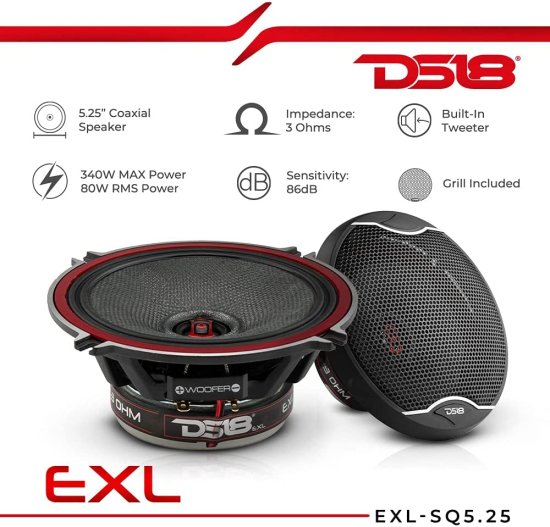DS18 EXL-SQ5.25-5.25 inch 3-OHMS High サウンドクオリティ スピーカー - Sleek Compact Design with A Chrome Finish - Superior Bass Response - 3_2