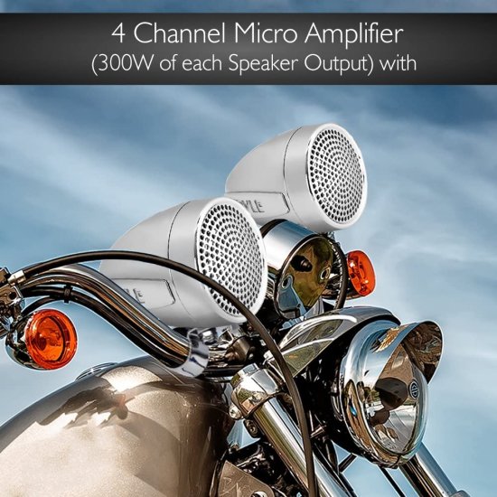 Pyle 600W 防水 Motorcycle スピーカー and アンプ システム w/ Four 3 Inch Waterproof スピーカー, AUX IN - Handlebar Mount ATV Mini ステレオ Au_1
